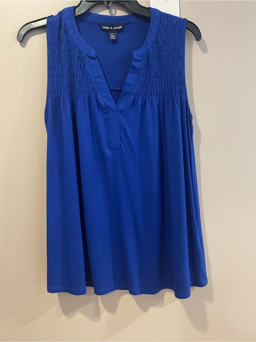 Cable & Gauge Sleeveless Smocked Yoke Tank in Royal Blue
